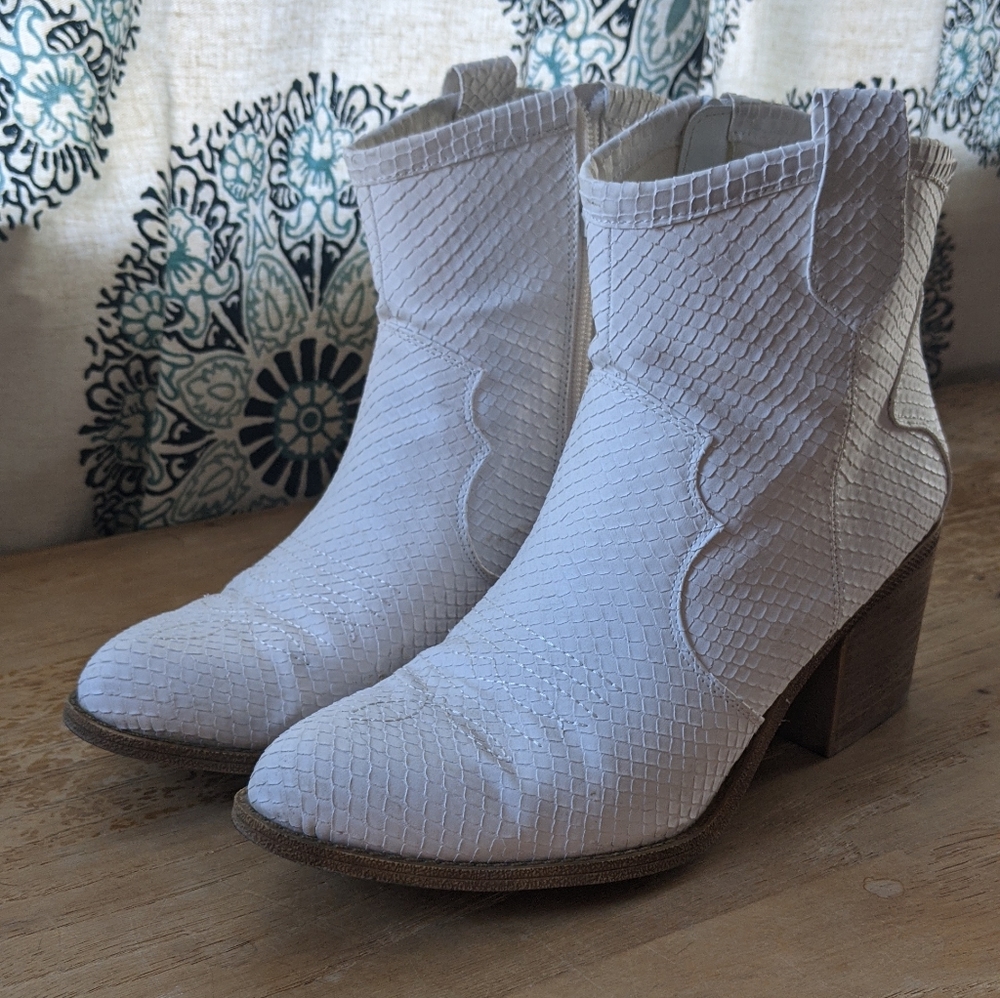 White Faux snake skin boots